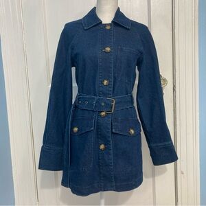 Bagatelle Denim Blue Jean Trench Jacket Coat Button Down Belted Women’s Size S
